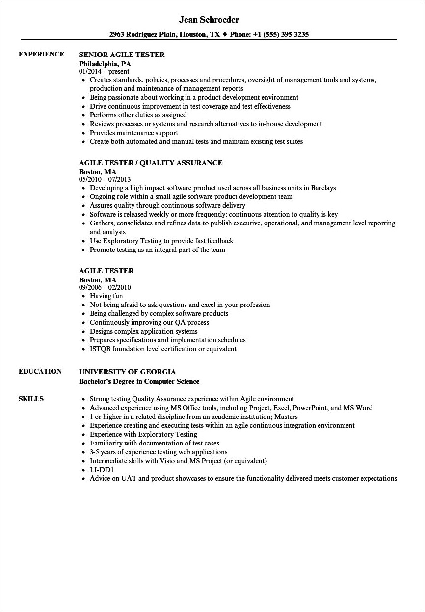 Have Experience In Agile Methodology Resume