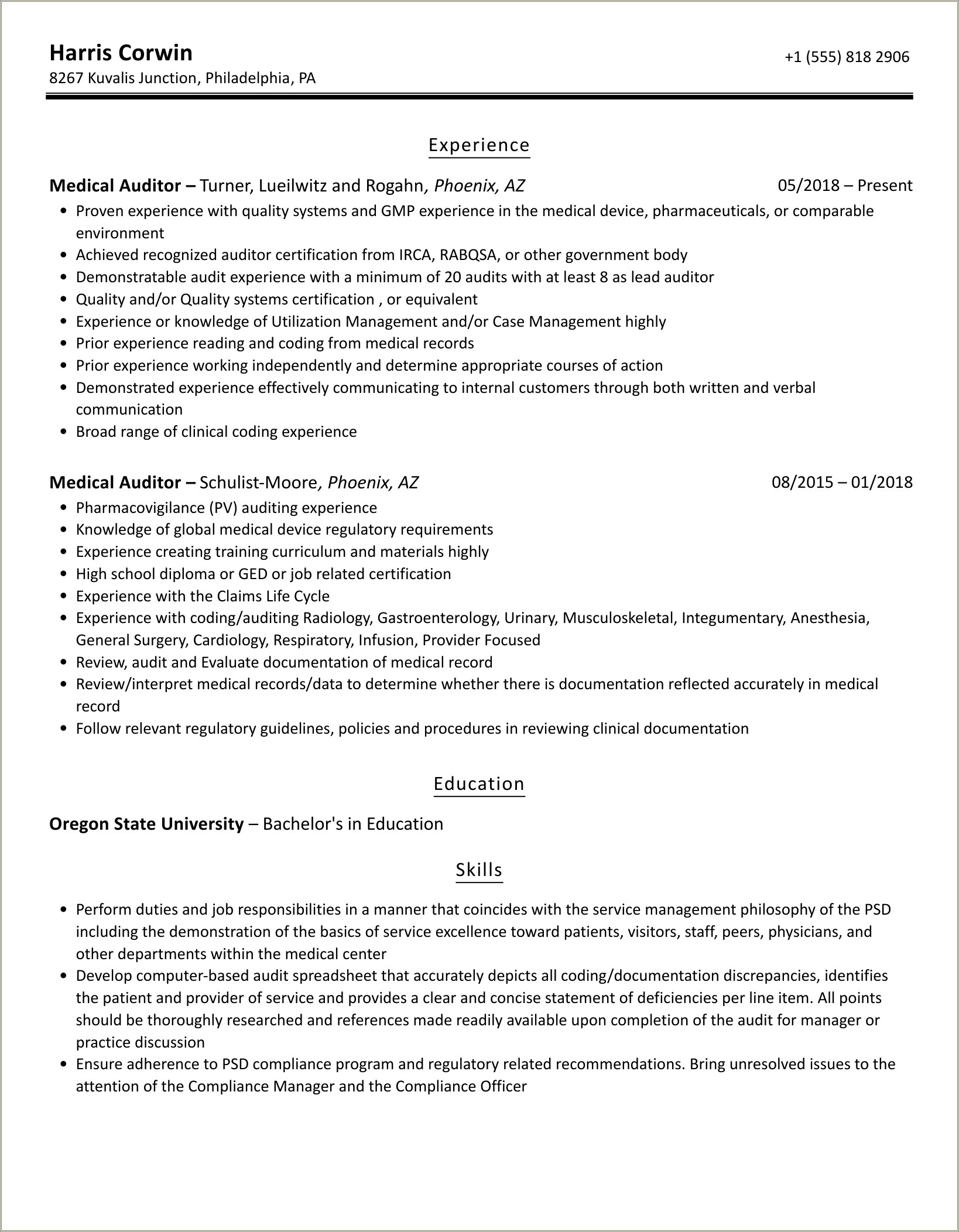 Hcc Cdi Chart Auditor Resume Summary