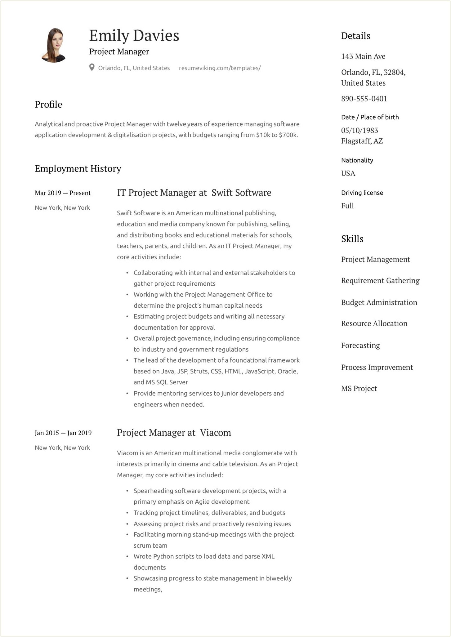 Head Foreman Job Description On Resume