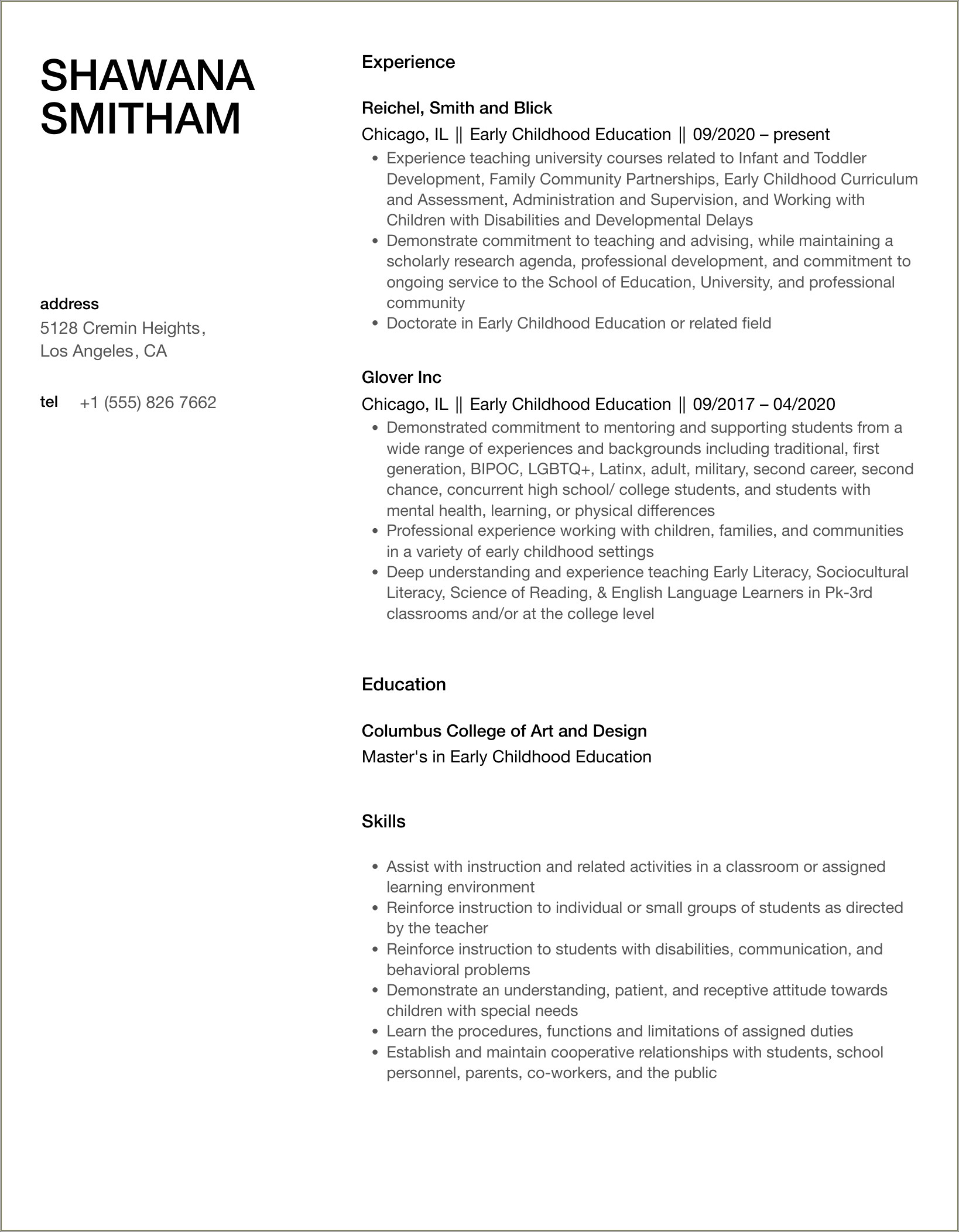 Head Start Teacher Job Description Resume