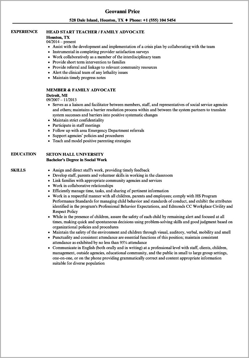 Head Start Teacher Sample Resume Objective