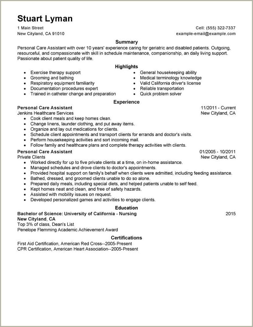 Health Aide Job Description For Resume