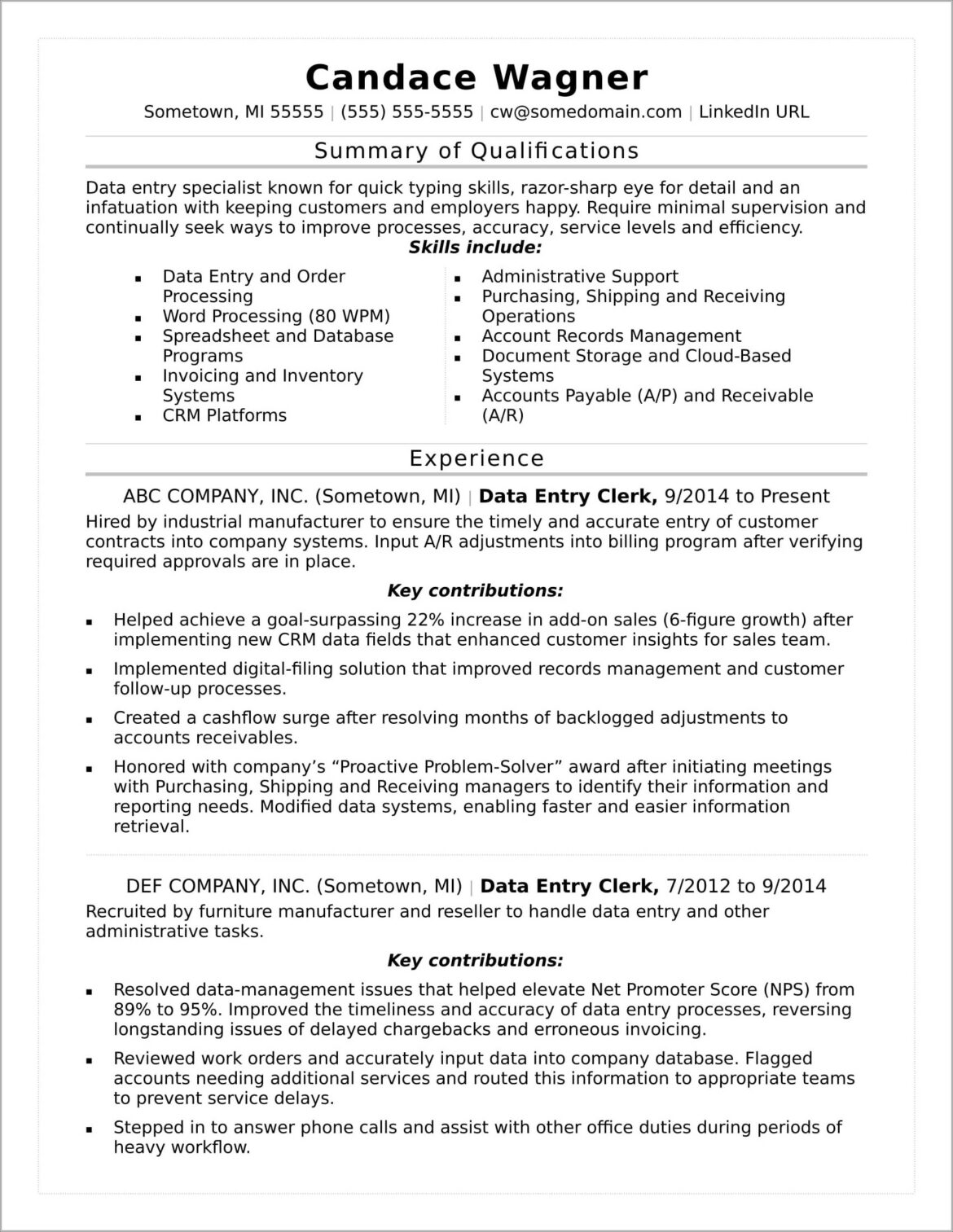 Health Care Data Profile Summary Resume