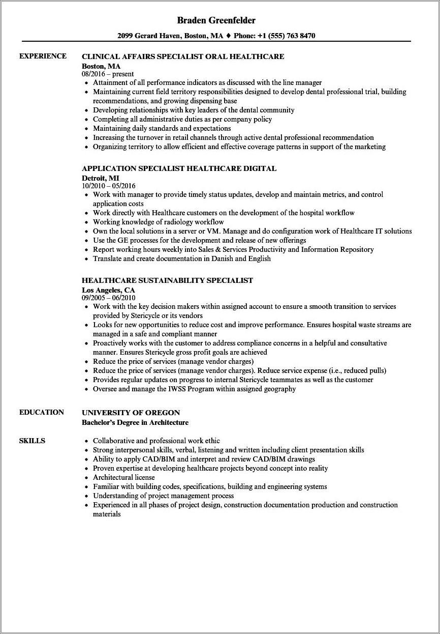 Health Care Project Description For Resume