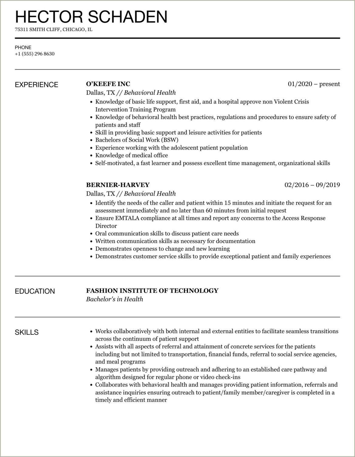 Health Coach Skill Set Wording For Resume