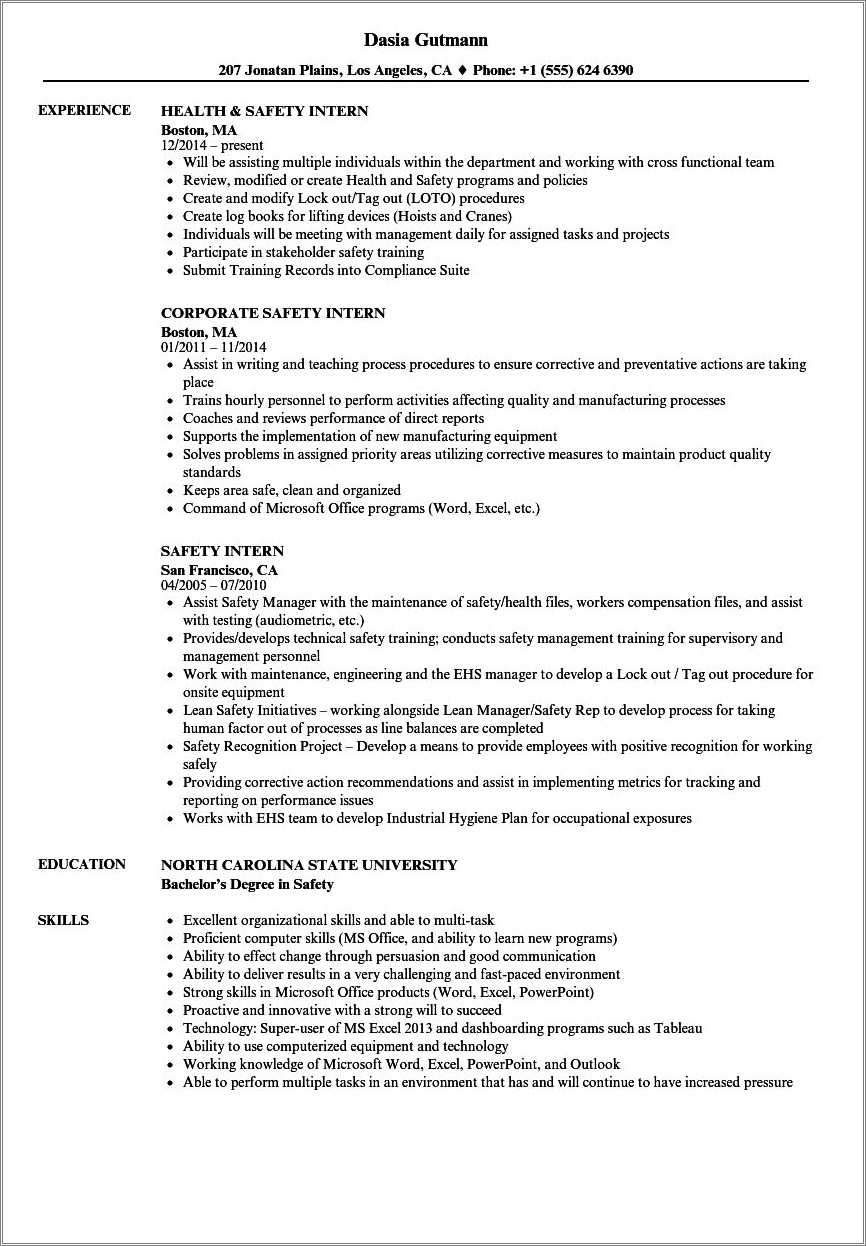 Healthcare Administration Internship Description On Resume