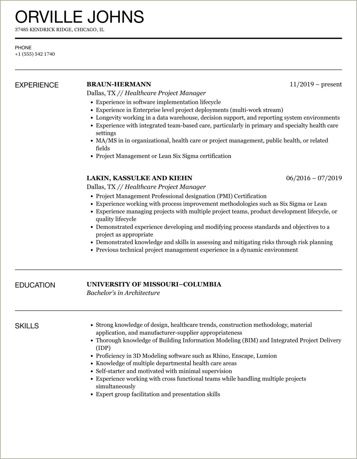 Healthcare It Project Manager Sample Resume