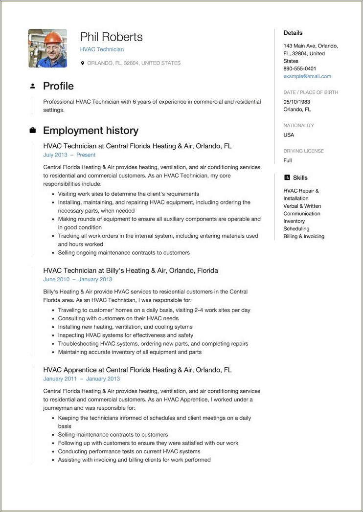 Heating And Air Conditioning Resume Samples