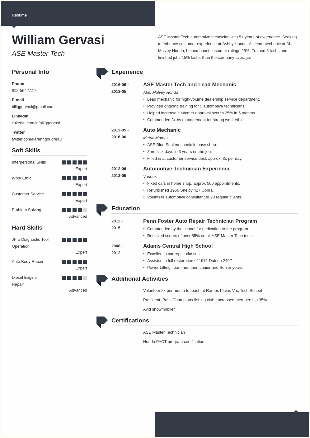 Heavy Duty Mechanic Apprentice Resume Sample