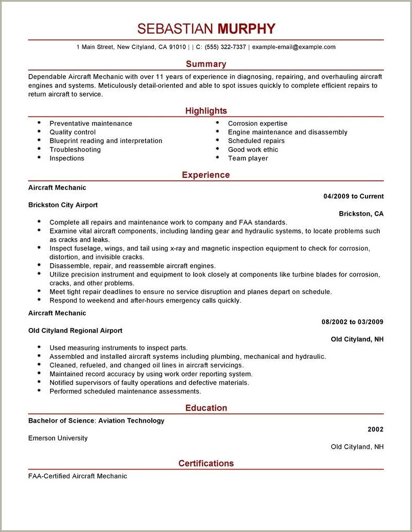 Heavy Equipment Mechanic Resume Examples Samples