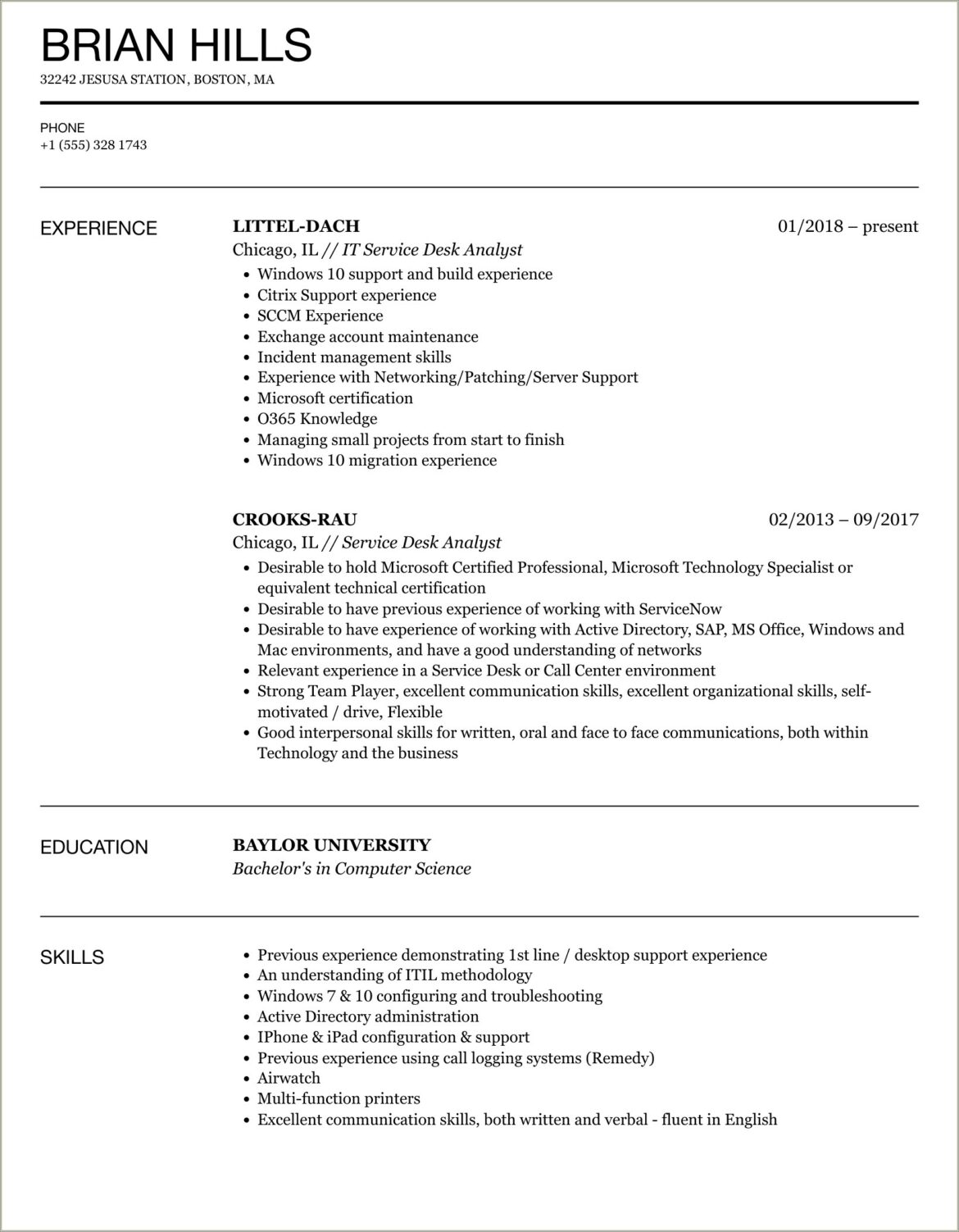 Help Desk Analyst Job Description Resume