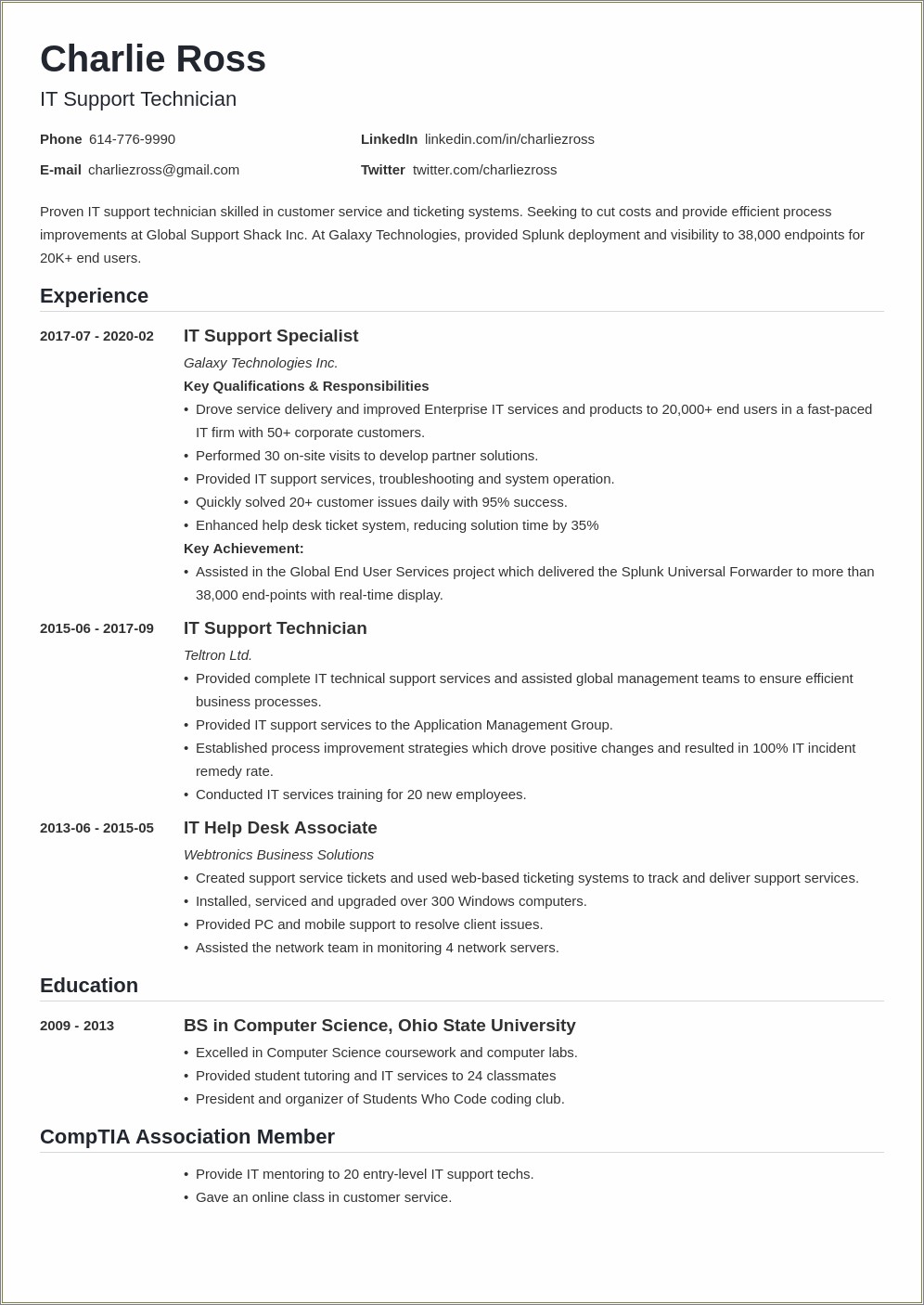 Help Desk Support Specialist Resume Sample