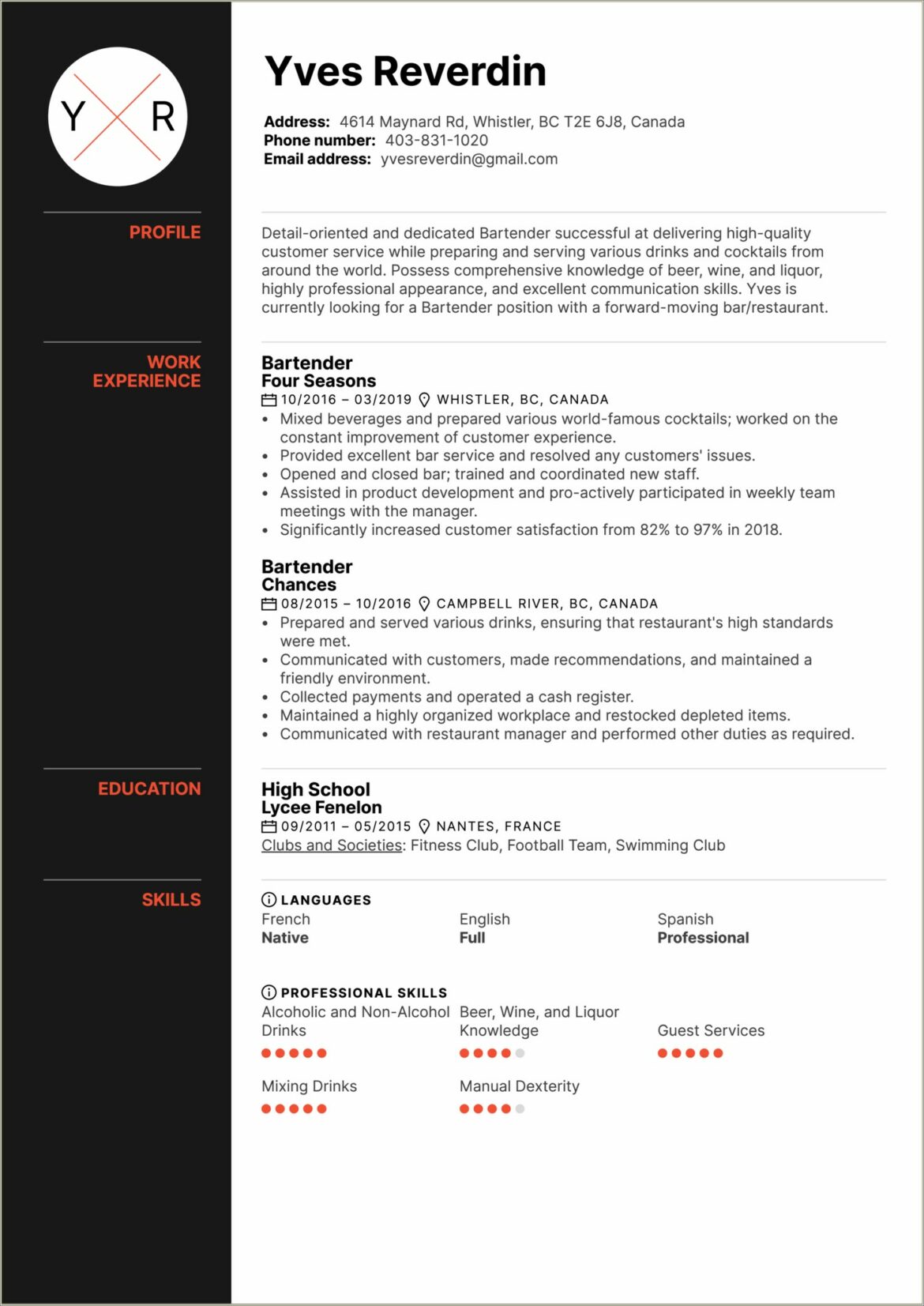 High End Restaurant Skills For Resume