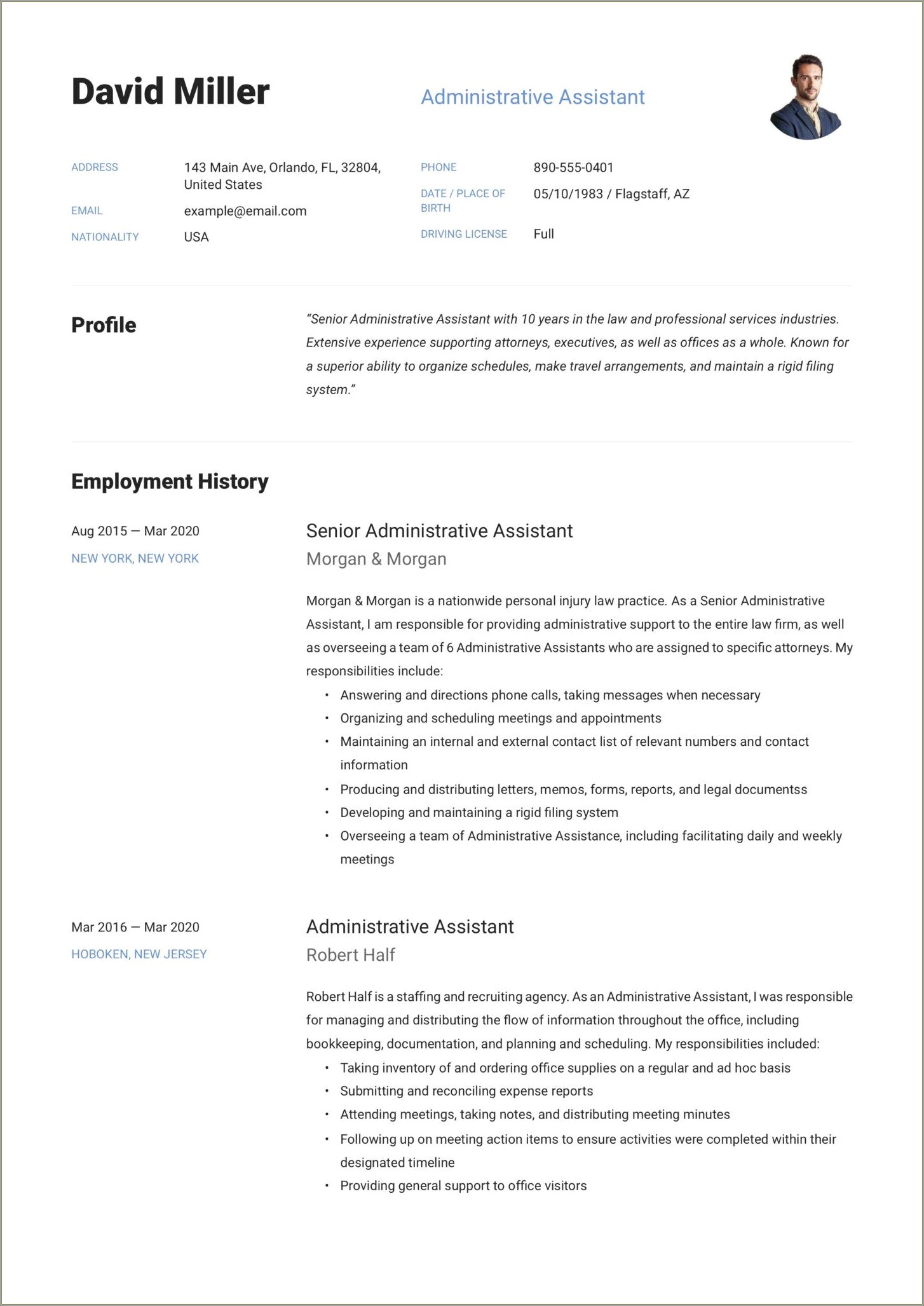 High Level Administrative Assistant Resume Sample