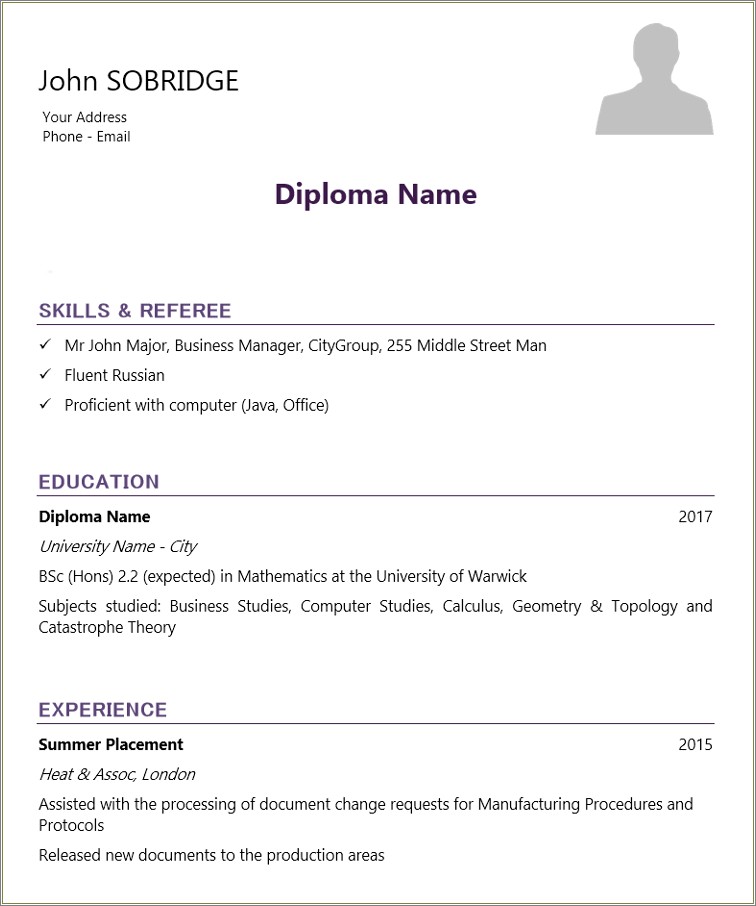 High School Diploma Name On Resume
