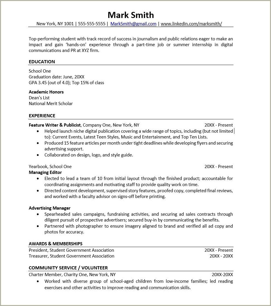 High School Education On Resume Sample