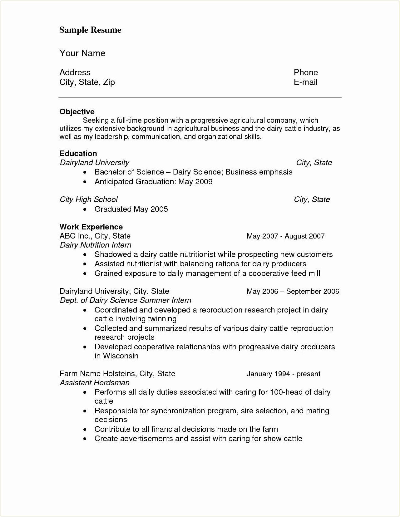High School Education Section Of Resume
