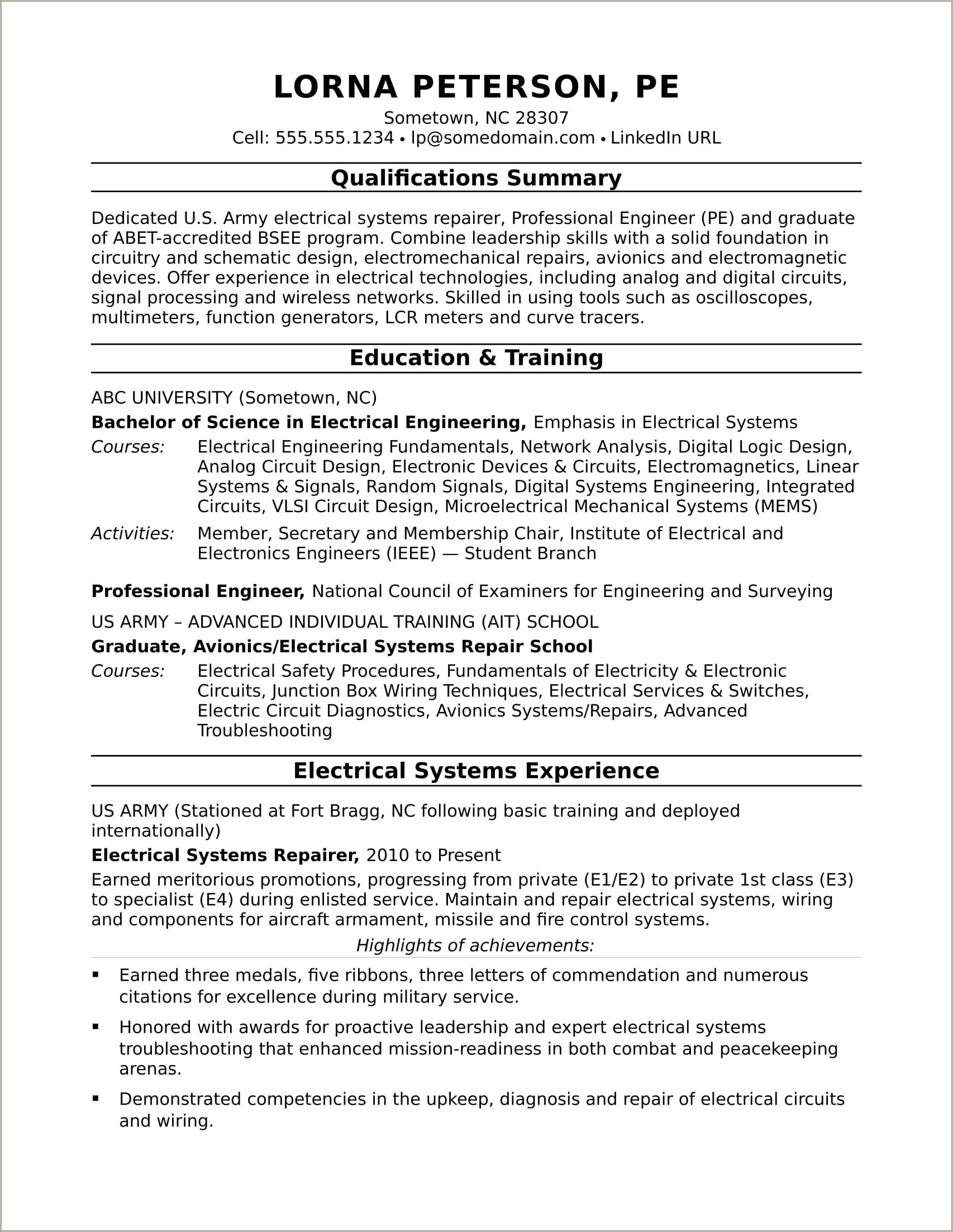 High School Electrical Skills Basic Resume