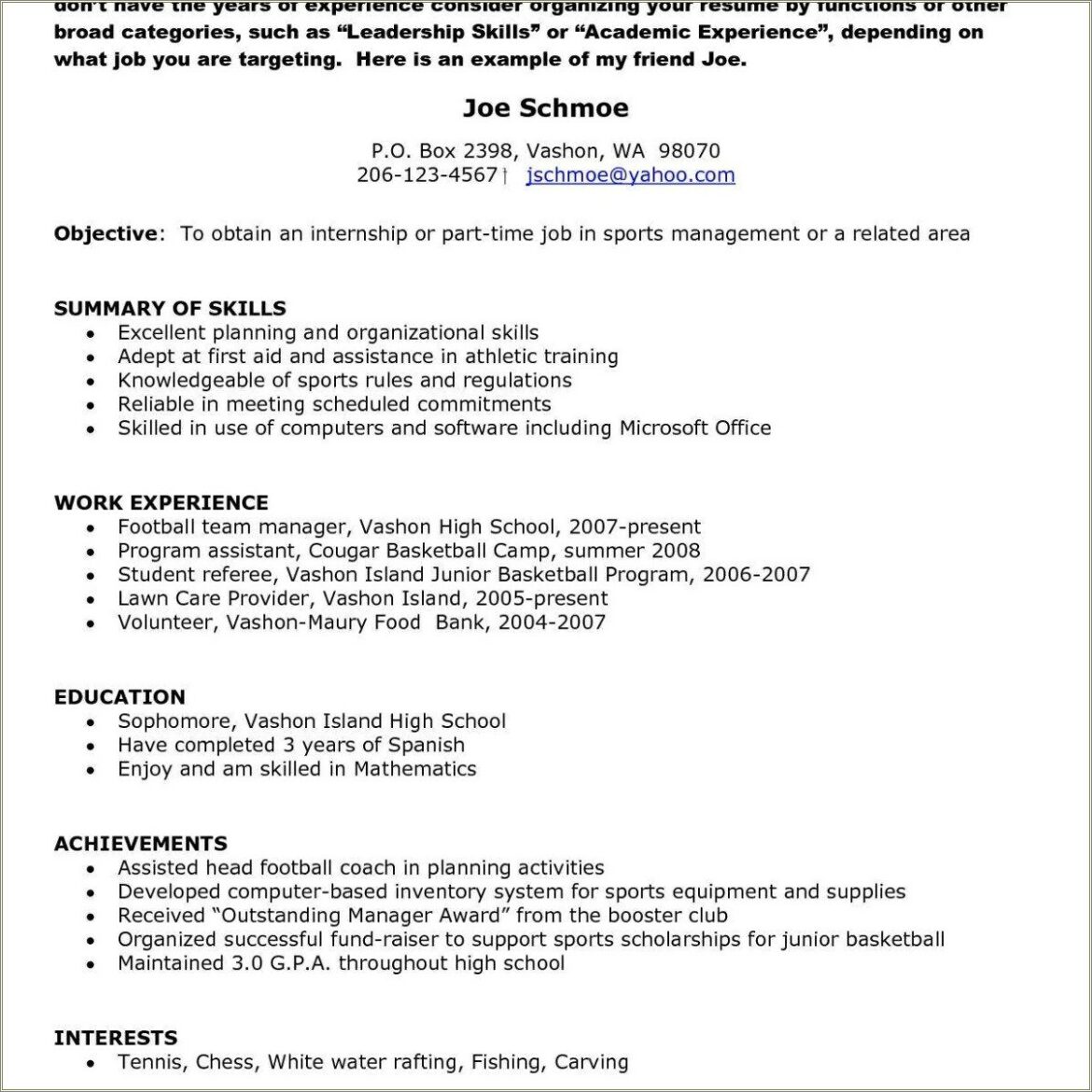 High School Football Coach Resume Description