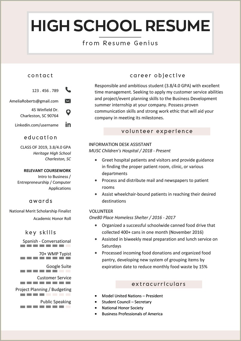 High School Graduated Objective Resume Free Examples