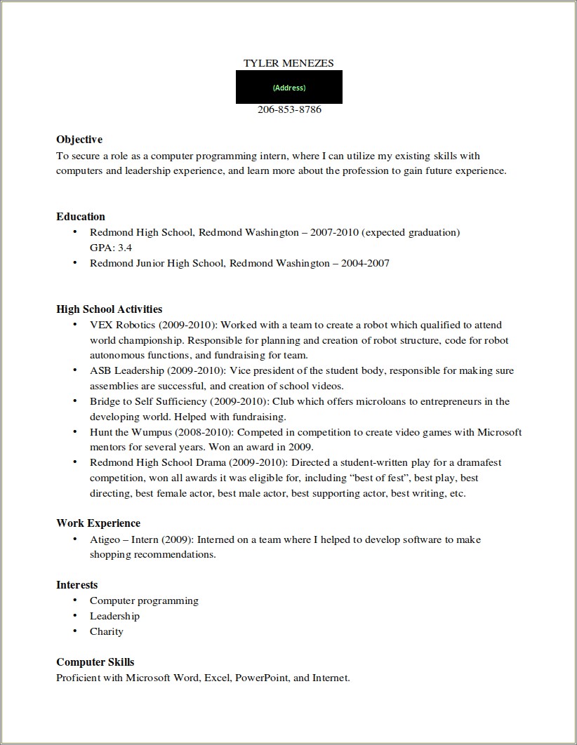 High School In Resume Should Put