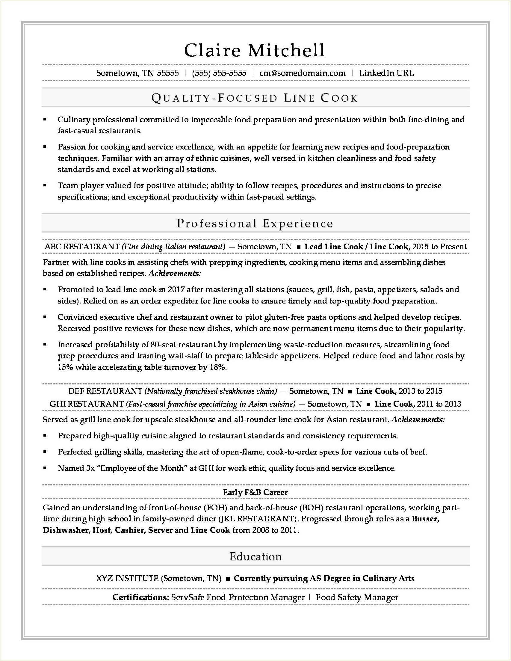 High School Major For Resume Section Examples