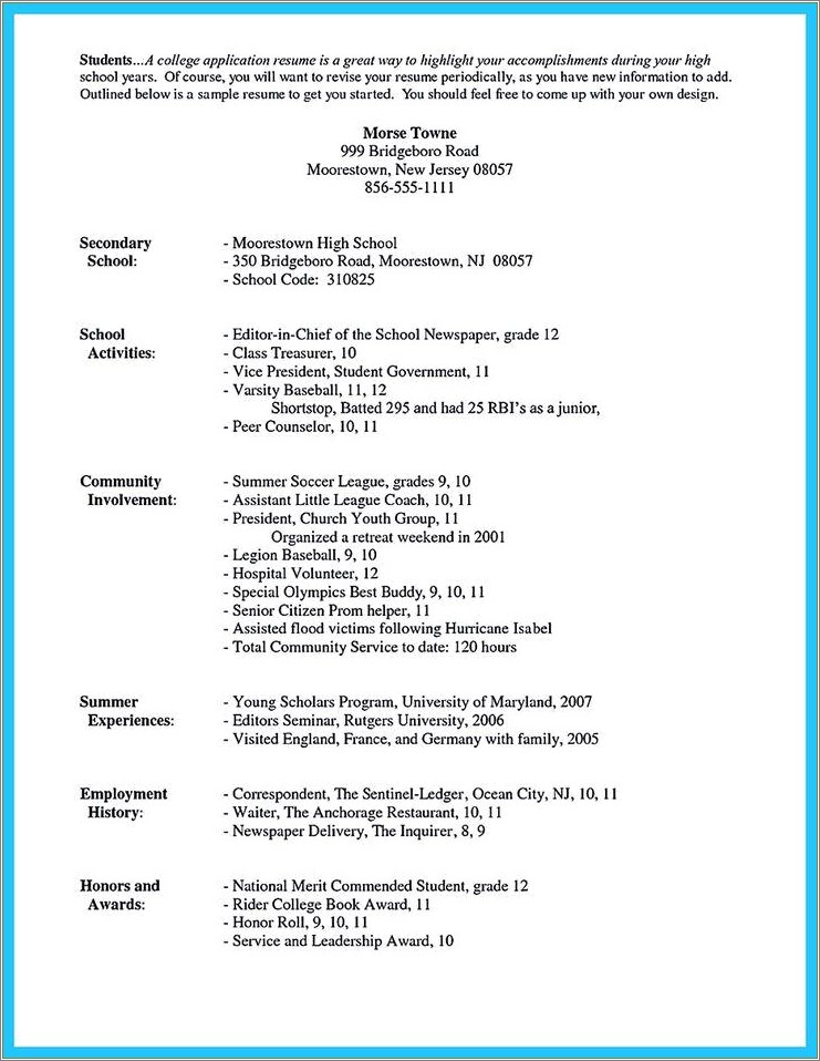 High School Resume Community Service Examples