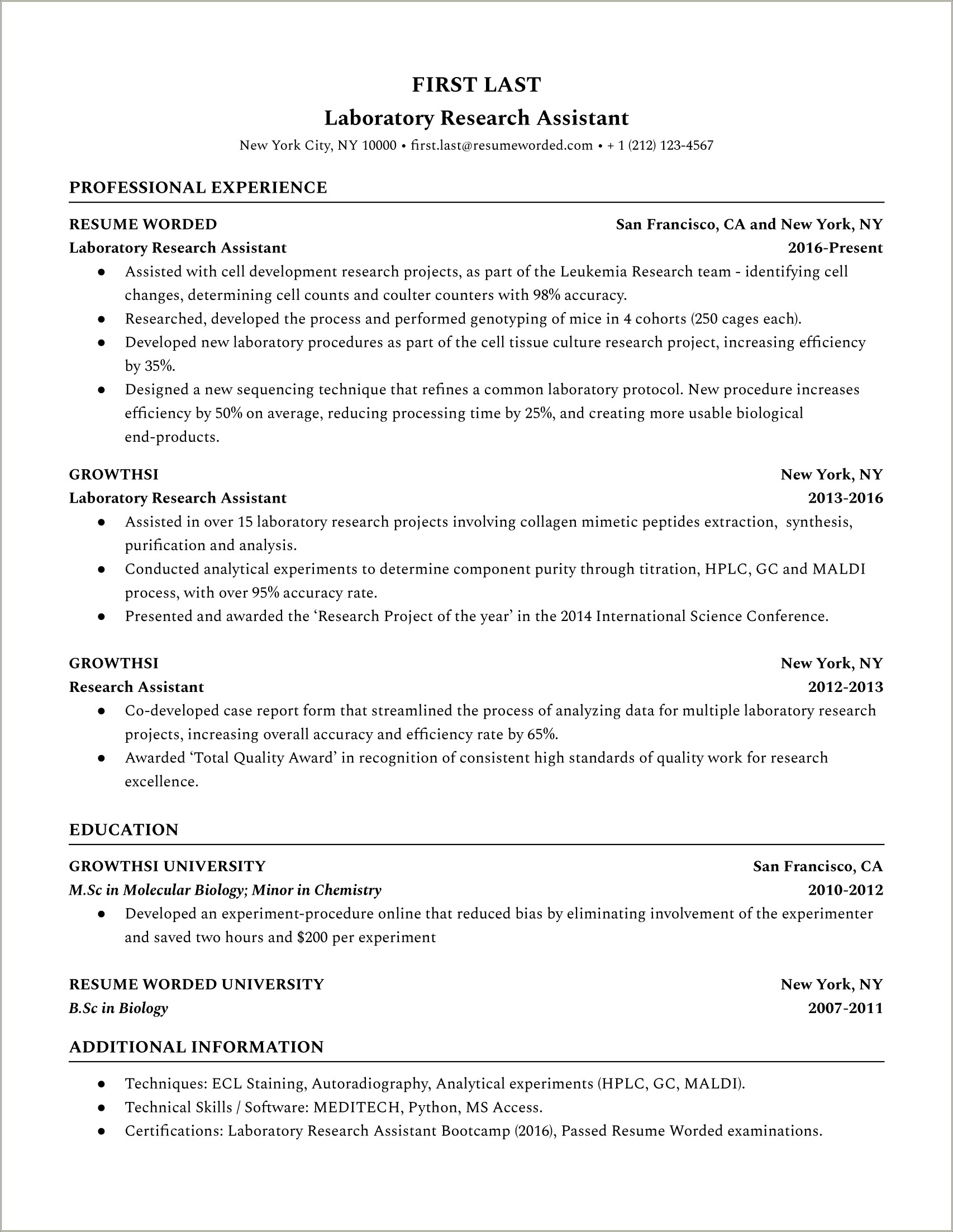 High School Resume For Chemistry Research Projects