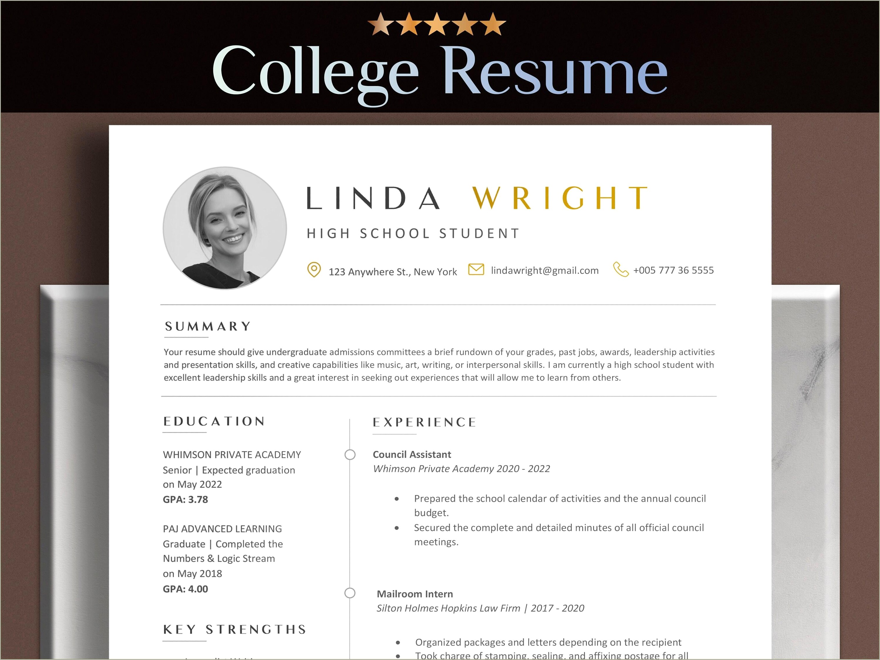 High School Resume For College Google Docs