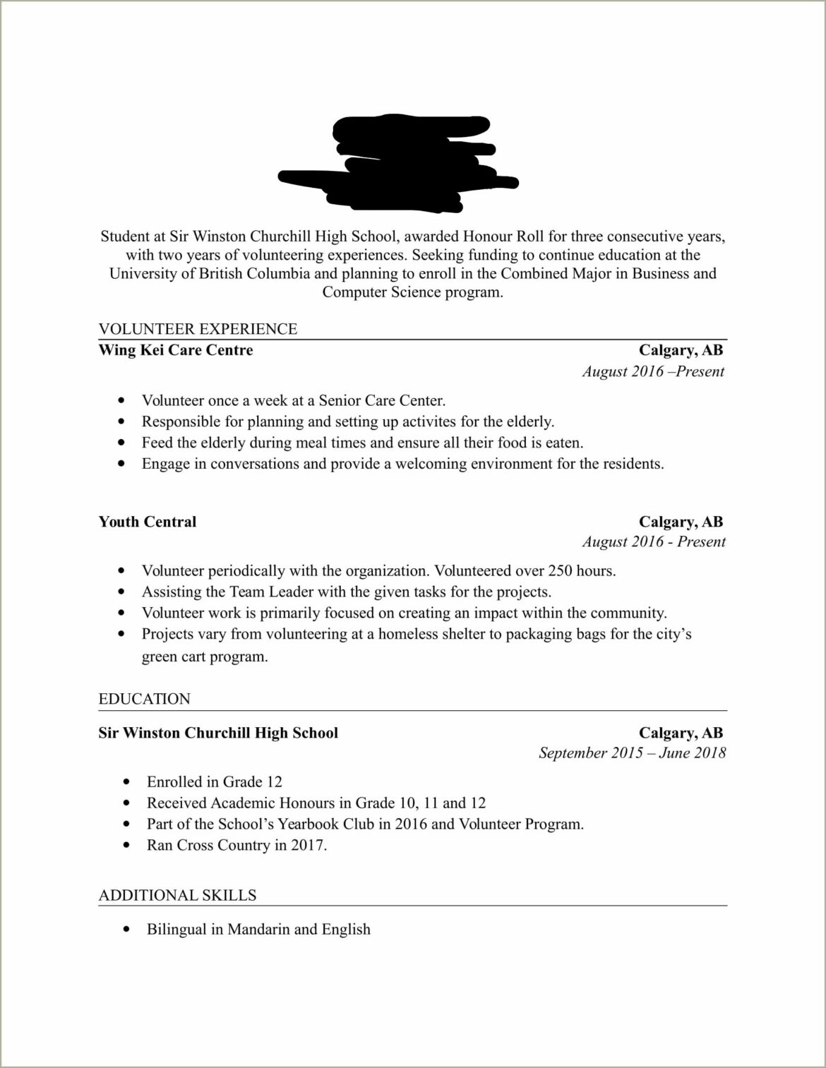 High School Resume For College Scholarships