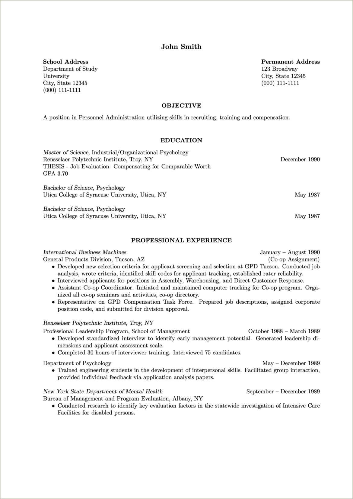 High School Resume No Work Experience Template