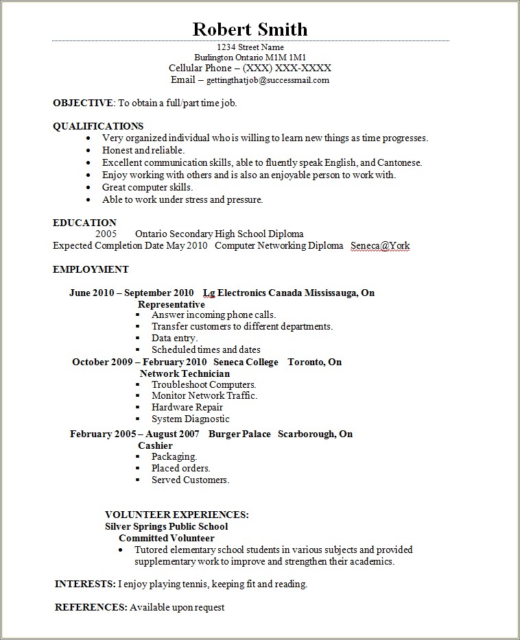 High School Resume Objective Statements For College