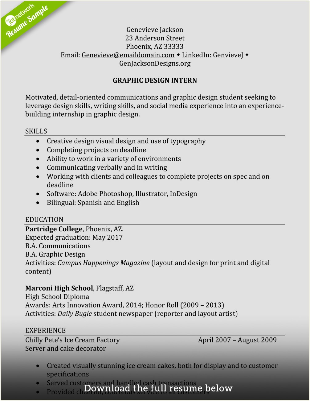 High School Resume Sample For Internship