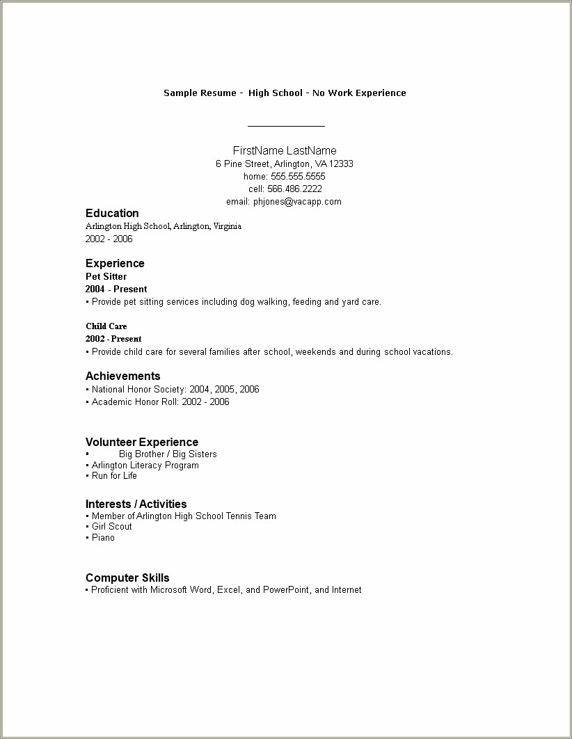 High School Resume With No Experience Examples