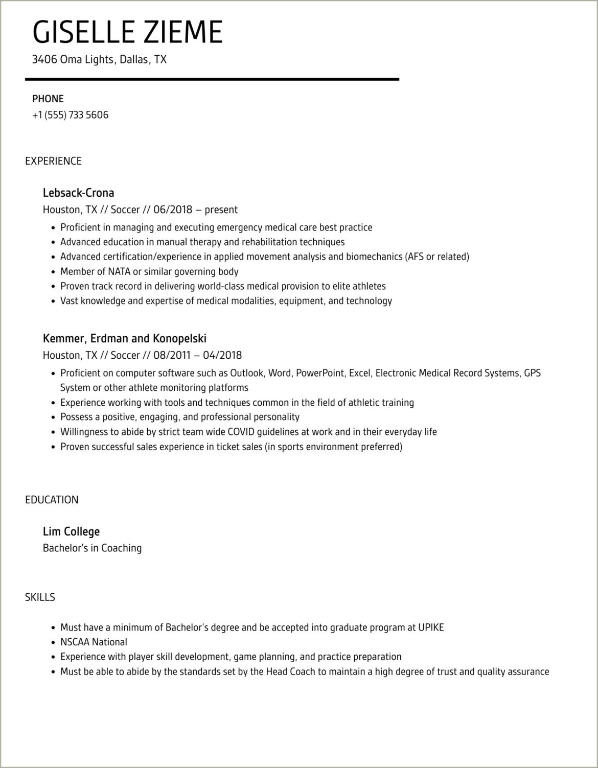 High School Soccer Coach Description For Resume