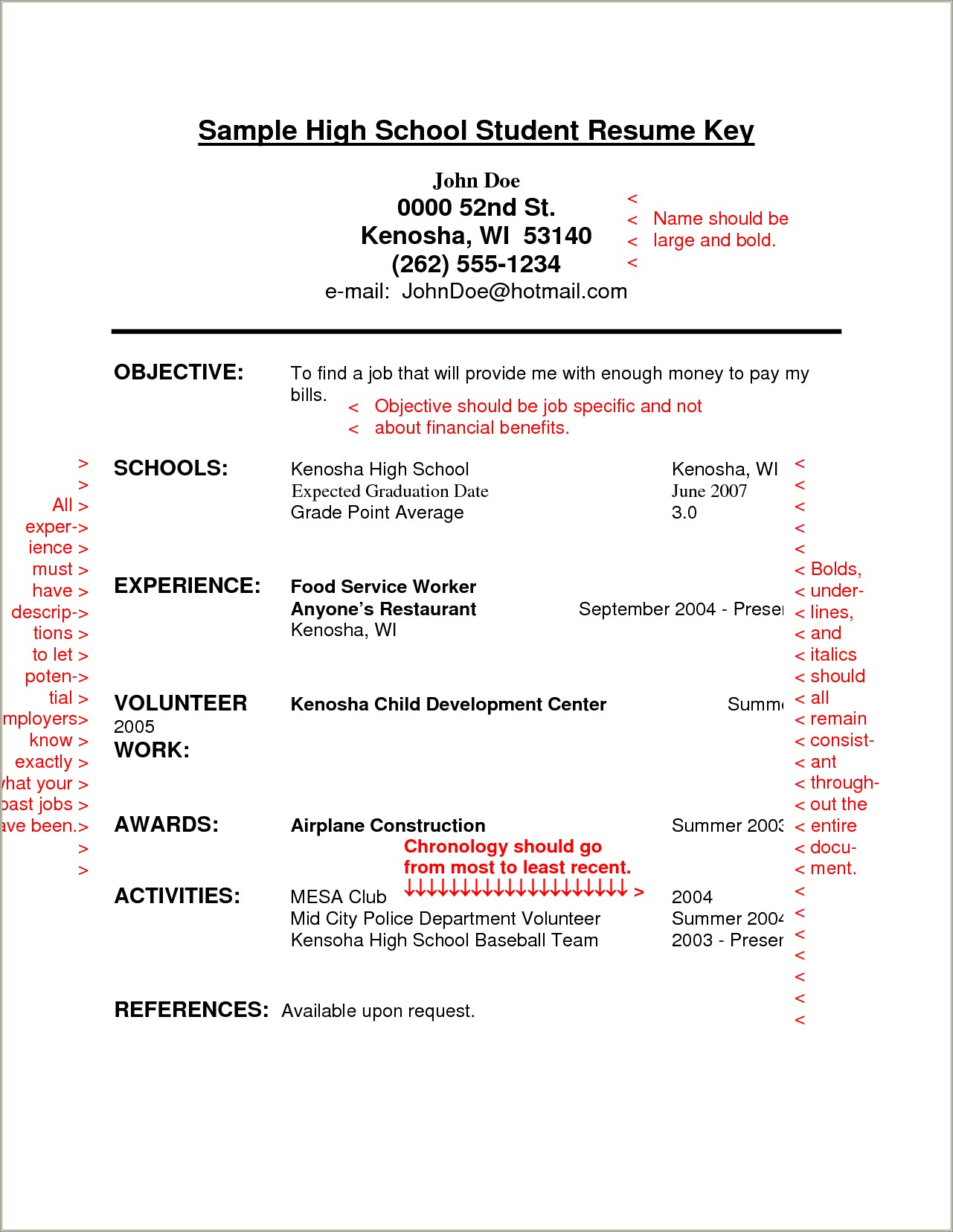 High School Student Npo Experience Resume