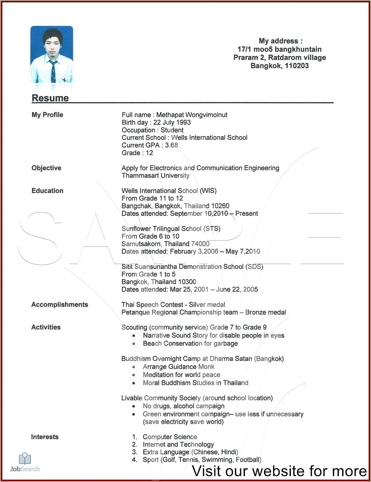 High School Student Resume Format Pdf Download