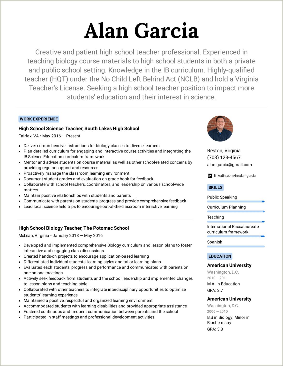 High School Student Resume Looking A New School