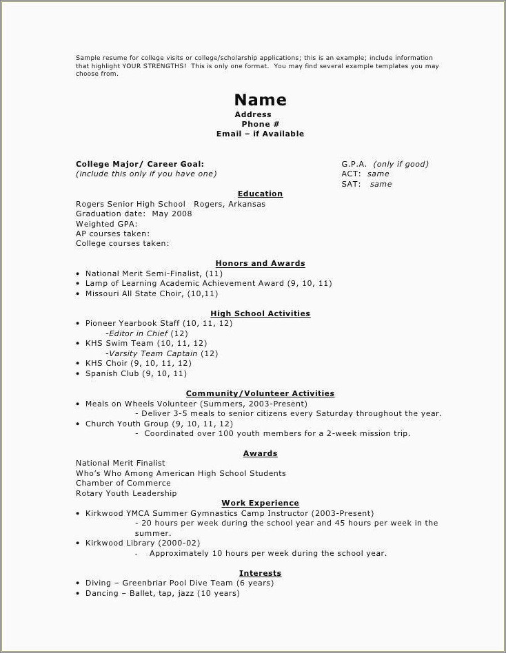 High School Student Resume Objective Example