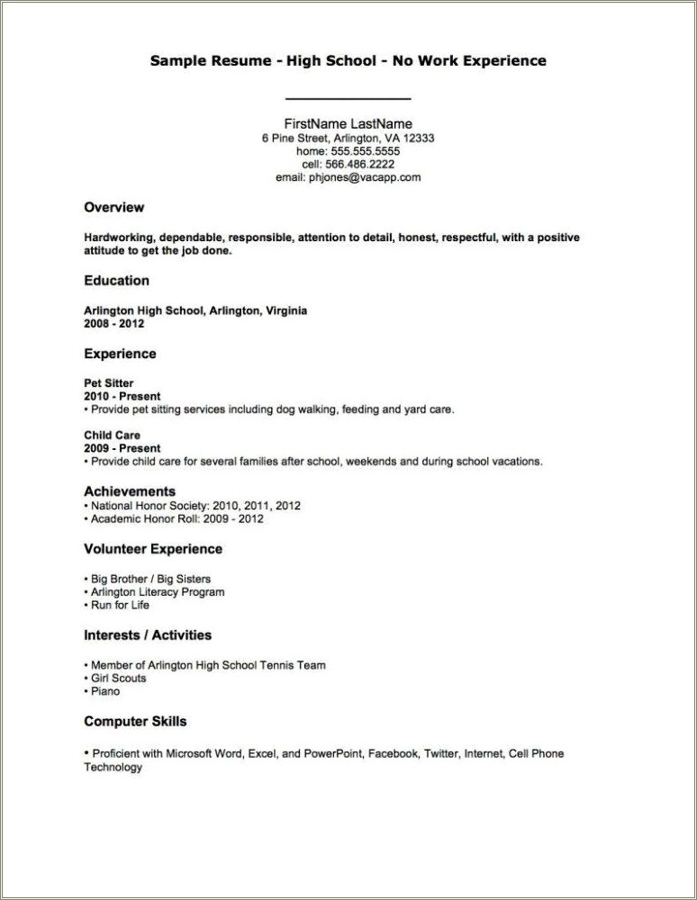 High School Student Resume Sampes For It Jobs