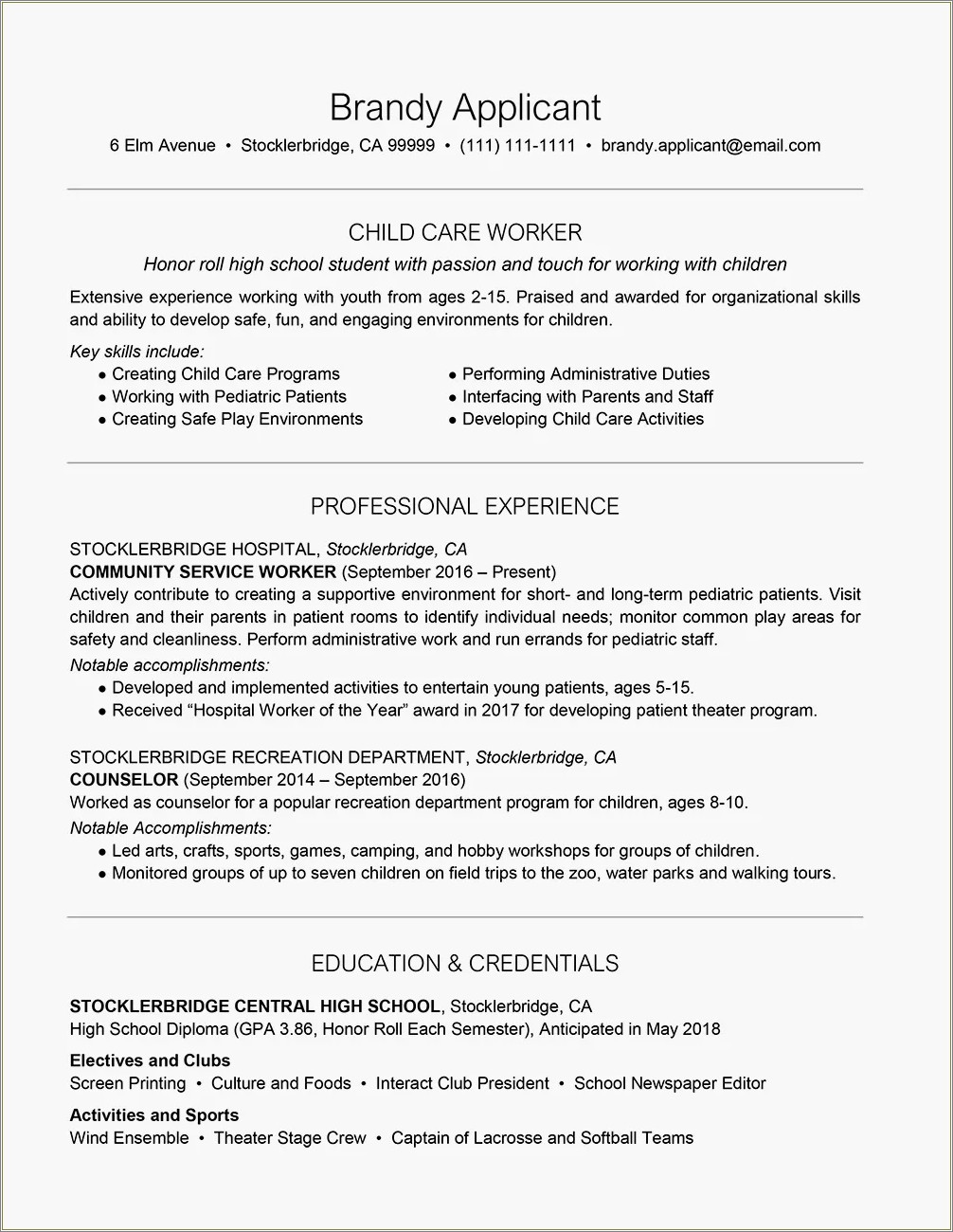 High School Student Resume Summary Examples