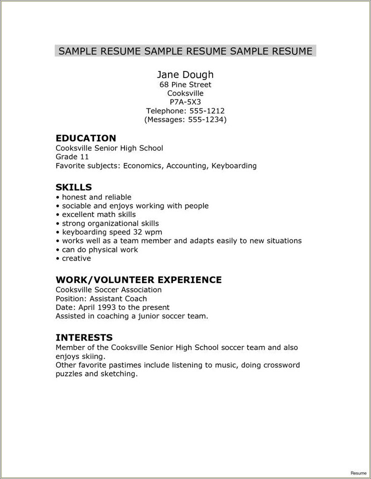 High School Student Summary Statement For Resume