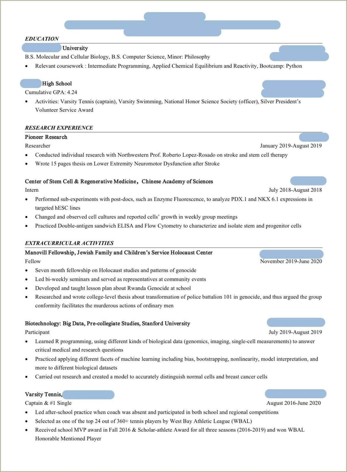 High School Swim Resume For Colleges