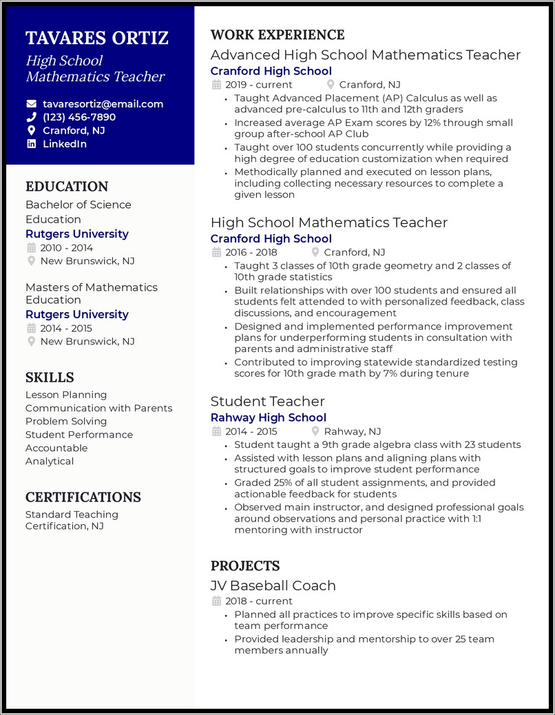 High School Teacher Job Responsibilities For Resume
