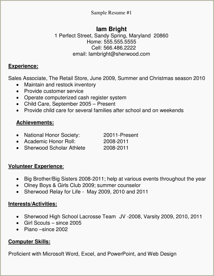 High School To College Resume Examples