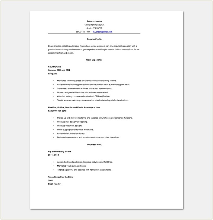 High Shool Resume Template For Md Word
