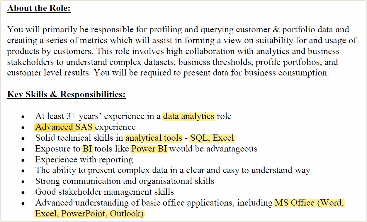 Highlight Or Skill Proficency For Resume