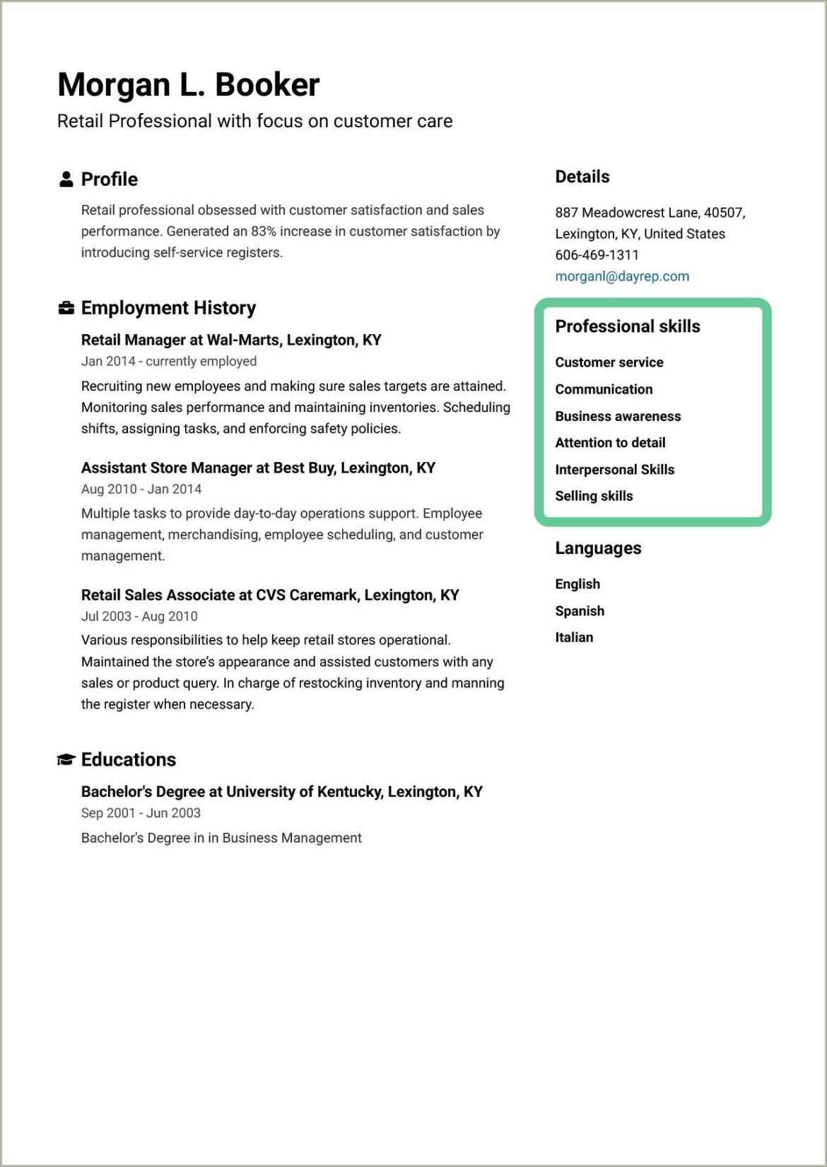 Highlight Or Skill Proficiency For Resume