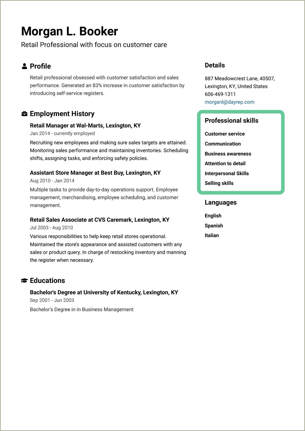 Highlight Or Skill Proficiency For Resume