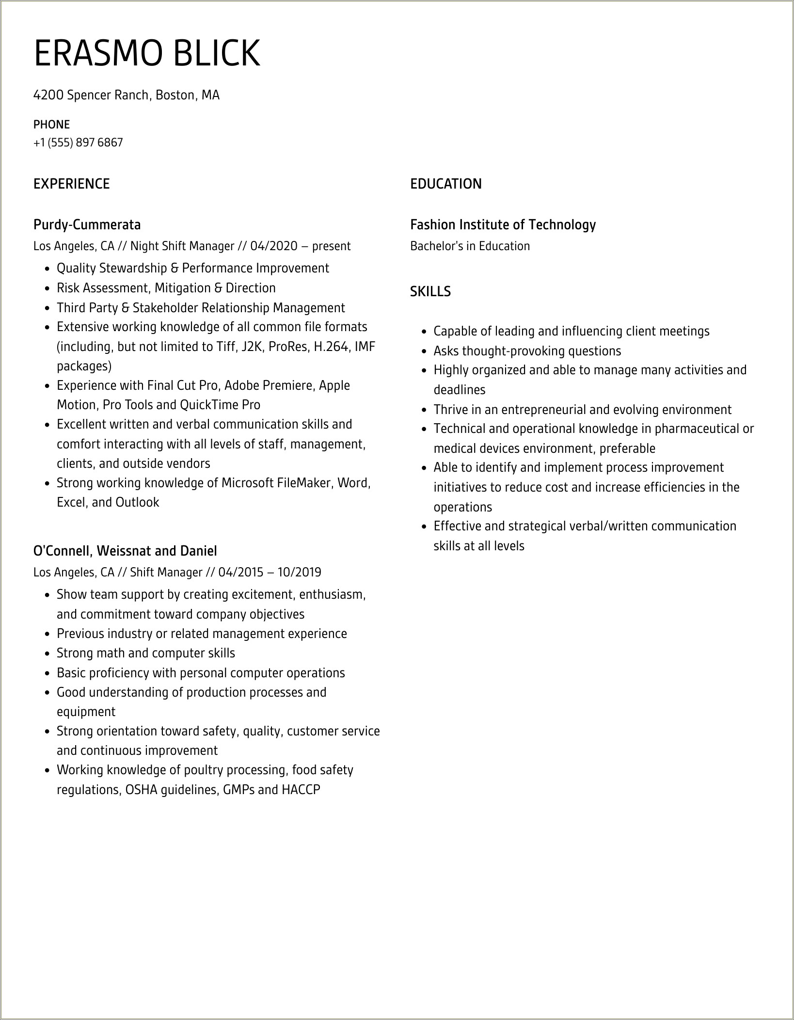 Highlighting Shift Manager Skills From Retail On Resume